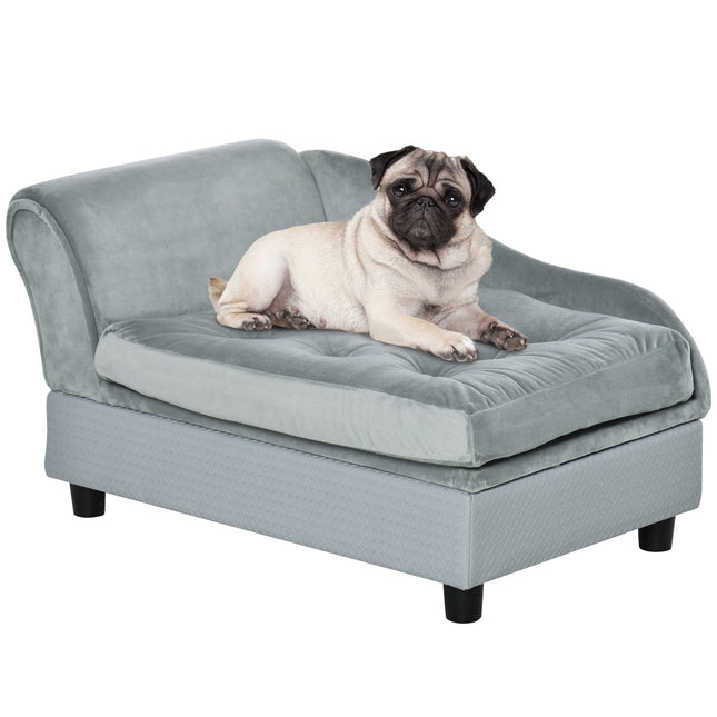 Šuns sofa-lova su kilimėliu ir daiktadėže, natūrali mediena, šviesiai mėlyna, 76x45x41,5 cm