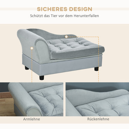 Šuns sofa-lova su kilimėliu ir daiktadėže, natūrali mediena, šviesiai mėlyna, 76x45x41,5 cm