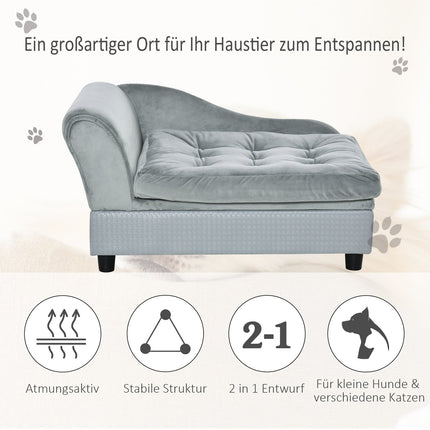 Šuns sofa-lova su kilimėliu ir daiktadėže, natūrali mediena, šviesiai mėlyna, 76x45x41,5 cm