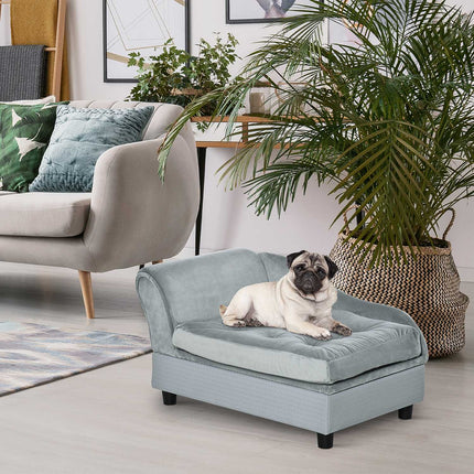 Šuns sofa-lova su kilimėliu ir daiktadėže, natūrali mediena, šviesiai mėlyna, 76x45x41,5 cm