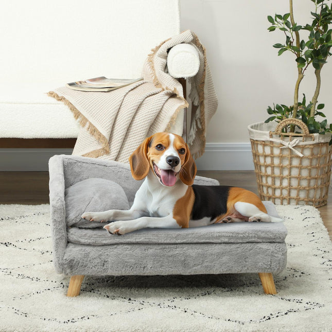 Šuns sofa vidutinio dydžio šunims, šuns guolis su nuimama ir plaunama pagalvėle, augintinio sofa su medinėmis kojelėmis, pakeltas dizainas, 15 kg, šviesiai pilka