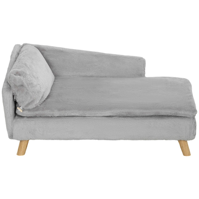 Šunų sofa vidutinio dydžio šunims, šunų guolis su nuimama ir plaunama pagalvėle, augintinių sofa su medinėmis kojelėmis, pakeltas dizainas, 20 kg, šviesiai pilka