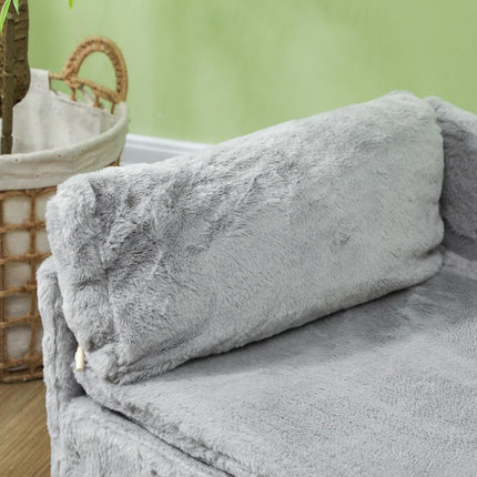 Šunų sofa vidutinio dydžio šunims, šunų guolis su nuimama ir plaunama pagalvėle, augintinių sofa su medinėmis kojelėmis, pakeltas dizainas, 20 kg, šviesiai pilka