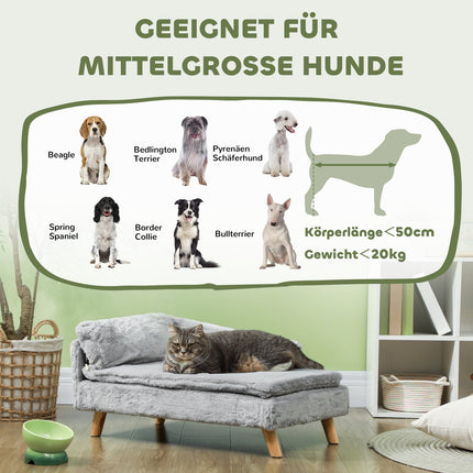 Šunų sofa vidutinio dydžio šunims, šunų guolis su nuimama ir plaunama pagalvėle, augintinių sofa su medinėmis kojelėmis, pakeltas dizainas, 20 kg, šviesiai pilka