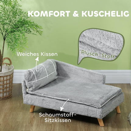 Šunų sofa vidutinio dydžio šunims, šunų guolis su nuimama ir plaunama pagalvėle, augintinių sofa su medinėmis kojelėmis, pakeltas dizainas, 20 kg, šviesiai pilka