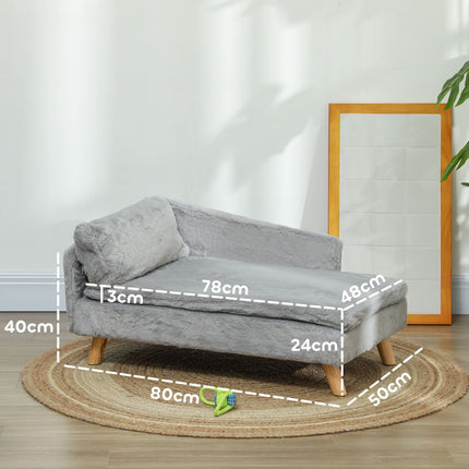 Šunų sofa vidutinio dydžio šunims, šunų guolis su nuimama ir plaunama pagalvėle, augintinių sofa su medinėmis kojelėmis, pakeltas dizainas, 20 kg, šviesiai pilka