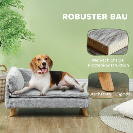 Šunų sofa vidutinio dydžio šunims, šunų guolis su nuimama ir plaunama pagalvėle, augintinių sofa su medinėmis kojelėmis, pakeltas dizainas, 20 kg, šviesiai pilka