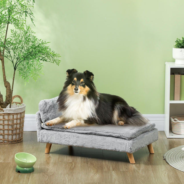 Šunų sofa vidutinio dydžio šunims, šunų guolis su nuimama ir plaunama pagalvėle, augintinių sofa su medinėmis kojelėmis, pakeltas dizainas, 20 kg, šviesiai pilka