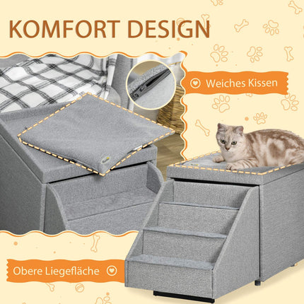 Pet Stairs and Storage - 4 Step Polyester, Light Grey