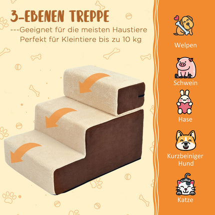 Šunų Laiptai Praktiški Laiptai Augintiniams Su 3 Pakopomis Katėms Ir Šunims, Pliušiniai, Smėlio Spalvos, 54X40X39Cm