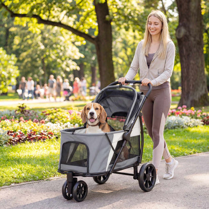 Šunų vežimėlis su visureigiais ratukais, sulankstomas, 20 kg talpa