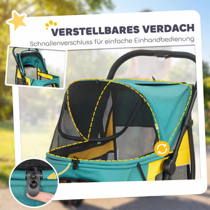 Šunų vežimėlis su visureigiais ratukais, sulankstomas, 20 kg talpa