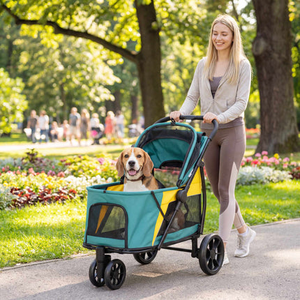 Šunų vežimėlis su visureigiais ratukais, sulankstomas, 20 kg talpa