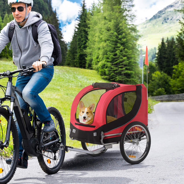 Šuns Priekaba Dviračio Priekaba Šuniui Transportui Šuns Dviračio Priekaba Šuniui Raudona + Juoda 130 X 73 X 90 Cm