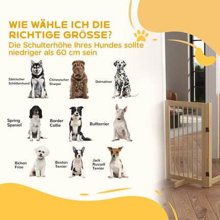 Folding wooden dog gate, 220x91cm, freestanding with door