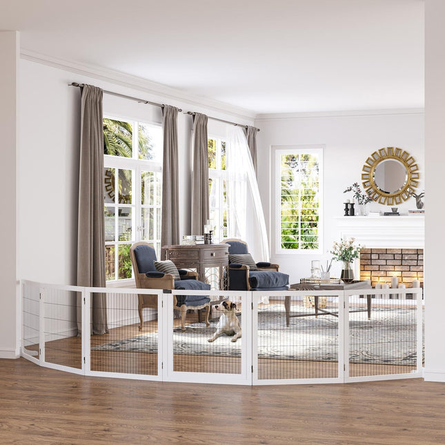Adjustable wooden dog gate - 6 panels, white, 432 x 70 cm