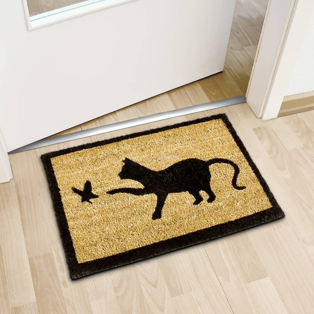 Door mat coconut fiber with cat motif