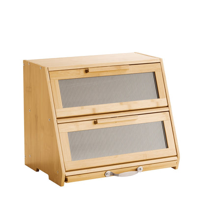 Double-Layer Bamboo Bread Box, Acrylic Door, 15.35 in