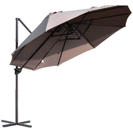 Dvigubas skėtis nuo saulės, konsolinis skėtis, dvigubas skėtis su alkūne, reguliuojamas sodo skėtis, apsauga nuo saulės, metalinis, rudas, 440 x 270 x 250 cm