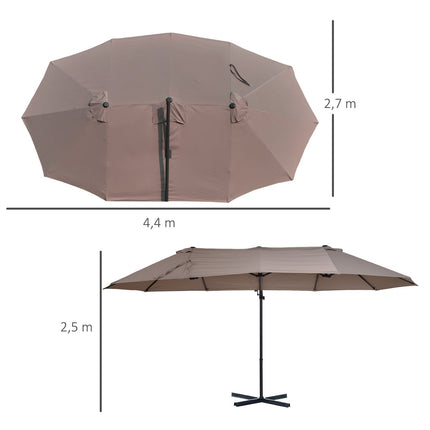 Dvigubas skėtis nuo saulės, konsolinis skėtis, dvigubas skėtis su alkūne, reguliuojamas sodo skėtis, apsauga nuo saulės, metalinis, rudas, 440 x 270 x 250 cm