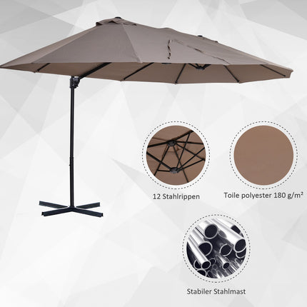 Dvigubas skėtis nuo saulės, konsolinis skėtis, dvigubas skėtis su alkūne, reguliuojamas sodo skėtis, apsauga nuo saulės, metalinis, rudas, 440 x 270 x 250 cm