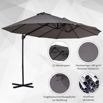 Dvigubas skėtis nuo saulės, su alkūniniu mechanizmu, reguliuojamas sodo skėtis, apsauga nuo saulės, metalas, tamsiai pilkas, 440 x 270 x 250 cm