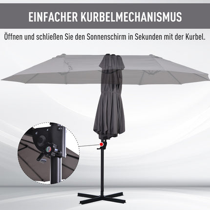 Dvigubas skėtis nuo saulės, su alkūniniu mechanizmu, reguliuojamas sodo skėtis, apsauga nuo saulės, metalas, tamsiai pilkas, 440 x 270 x 250 cm