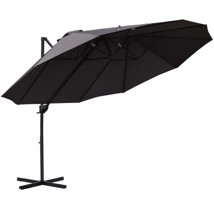 Dvigubas skėtis nuo saulės, su alkūniniu mechanizmu, reguliuojamas sodo skėtis, apsauga nuo saulės, metalas, tamsiai pilkas, 440 x 270 x 250 cm