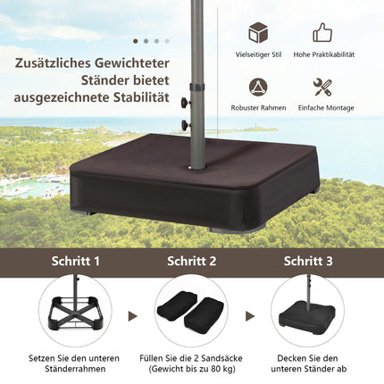 Dvigubas kiemo skėtis 470 x 280 cm, saulės energija varomi LED elementai, pagrindas