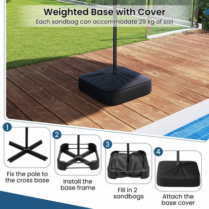 Double-Sided Parasol 4 x 2 m with 36 Solar LED Lights, Crank, Navy Blue