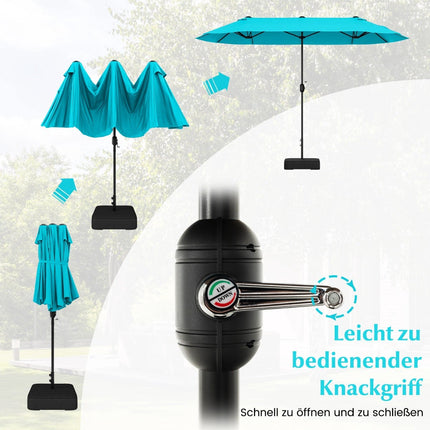 Dvipusis kiemo skėtis su stovu, UPF 50+, turkio spalvos