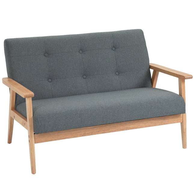 Dvigulė sofa su apmušalais, dvivietė, kompaktiško dizaino, dviejų vietų, audinė sofa, dvivietė, linas ir kaučiukmedis, pilka, 115 x 66,5 x 73 cm