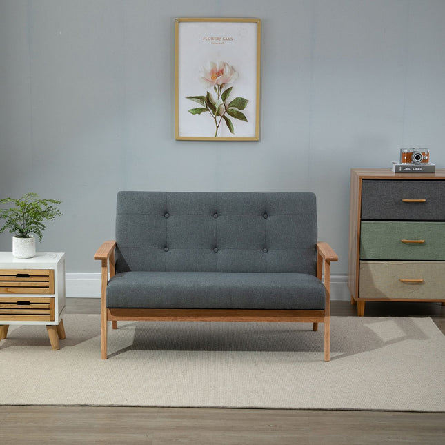 Dvigulė sofa su apmušalais, dvivietė, kompaktiško dizaino, dviejų vietų, audinė sofa, dvivietė, linas ir kaučiukmedis, pilka, 115 x 66,5 x 73 cm