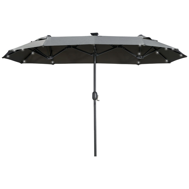 Dvigubas skėtis nuo saulės, 295 x 219 cm, skėtis nuo saulės su LED, ovalus, sodo skėtis nuo saulės, atsparus vėjui, stabilus, turgaus skėtis nuo saulės su reguliuojamu pasvirimo kampu terasai, baseinui, poliesteris, plienas, tamsiai pilka |