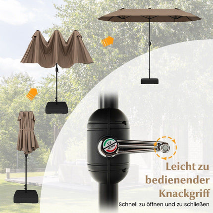 Dvigubas skėtis nuo saulės su stovu, 400 x 200 cm, didelis, XXL dydžio, rudas