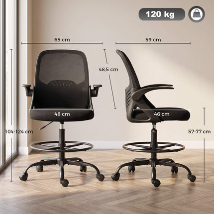 Drafting Chair with Foot Ring and Adjustable Lumbar Support, Black, Mesh Back