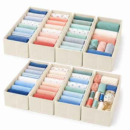 Drawer Organiser 8-Piece Set with Divider Boxes, Cream, Non-Woven Fabric