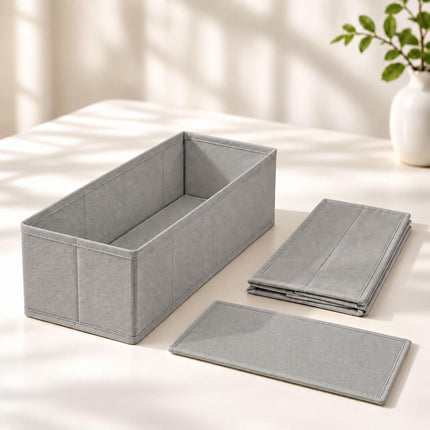 Drawer Organiser 8-Piece Set with Divider Boxes, Light Grey, Non-Woven Fabric