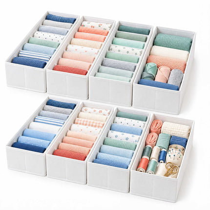 Drawer Organiser 8-Piece Set with Divider Boxes, White, Non-Woven Fabric