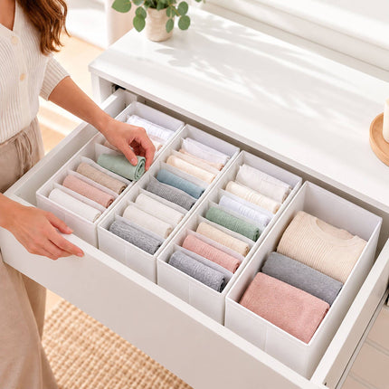 Drawer Organiser 8-Piece Set with Divider Boxes, White, Non-Woven Fabric
