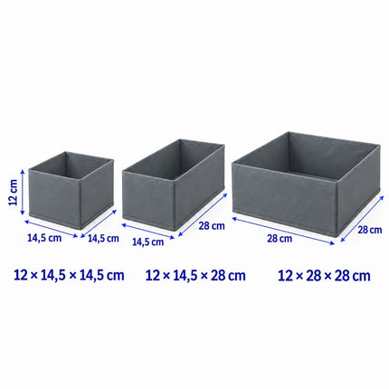 Drawer Organiser Boxes 16-Piece Set in 3 Sizes, Dark Grey, Non-Woven Fabric