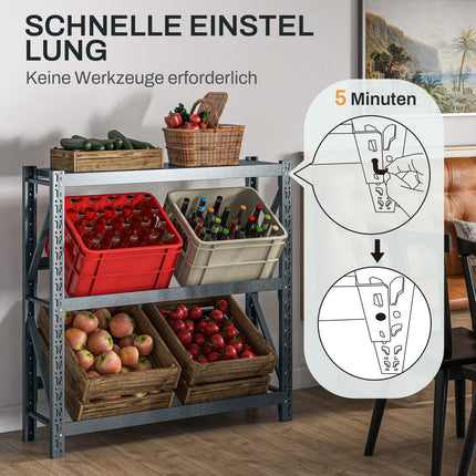 Gėrimų dėžių lentynėlė 6 dėžėms, 110 x 30 x 110 cm, laisvai pastatoma gėrimų lentynėlė su reguliuojamo aukščio lentynėlėmis, dėžių lentynėlė su apsauga nuo apvirtimo