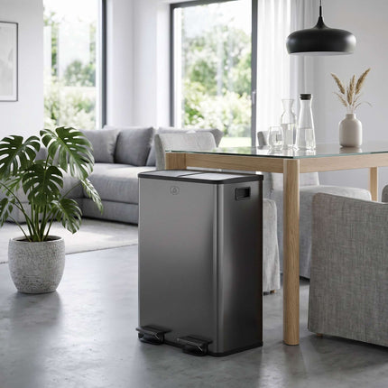 Dviejų skyrių 28 l šiukšliadėžė, nerūdijančio plieno, juoda