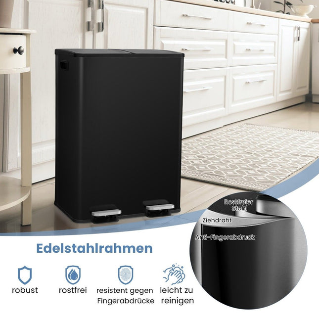 Dviejų skyrių 60 l virtuvės šiukšliadėžė - švelniai užsidaranti, juoda