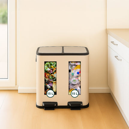 Dviejų skyrių šiukšliadėžė su pedalu - 2 x 15 l talpa