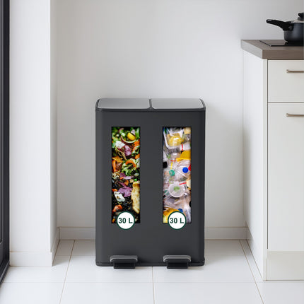 Dviejų skyrių šiukšliadėžė su pedalu, 2 x 30 l talpa