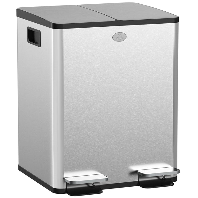 Dviejų skyrių nerūdijančio plieno šiukšliadėžė, 2 x 20 l