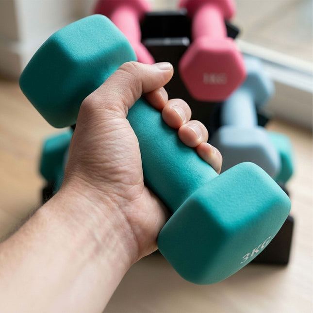 Hantelių rinkinys su stovu, 1–3 kg, su neslystančia PVC danga