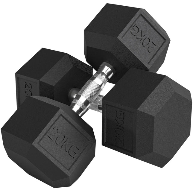 Hanteliai, rievėta rankena, ketaus, 2 x 20 kg, skirti namų sporto salei