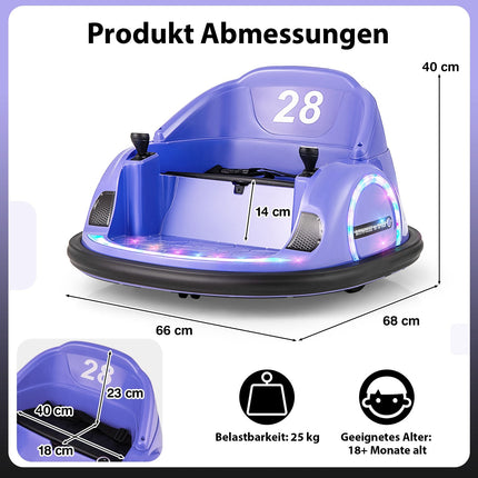 Elektrinis 360° besisukantis automobilis su buferiu vaikams, 12 V, violetinis